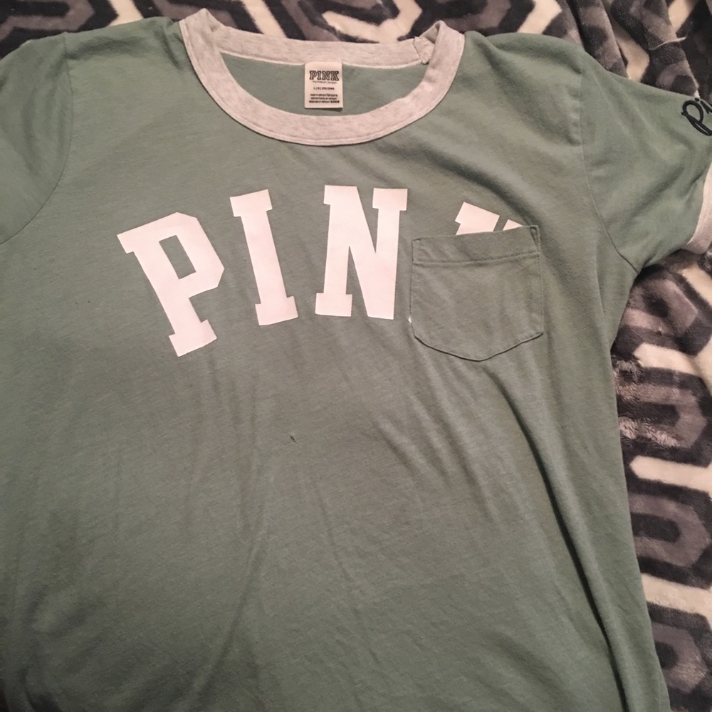 PINK light green ringer tee